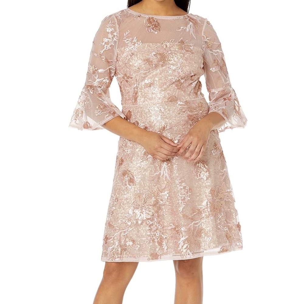 Adrianna Papell 30W Embroidered Sequin‎ Cocktail Dress Joyful Blush Pink NEW